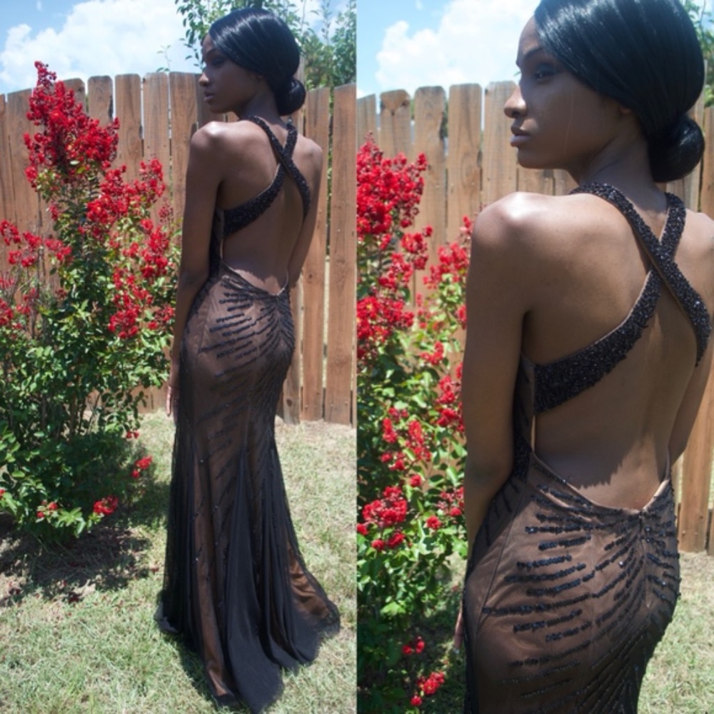 Nude Embellished Mermaid Gown